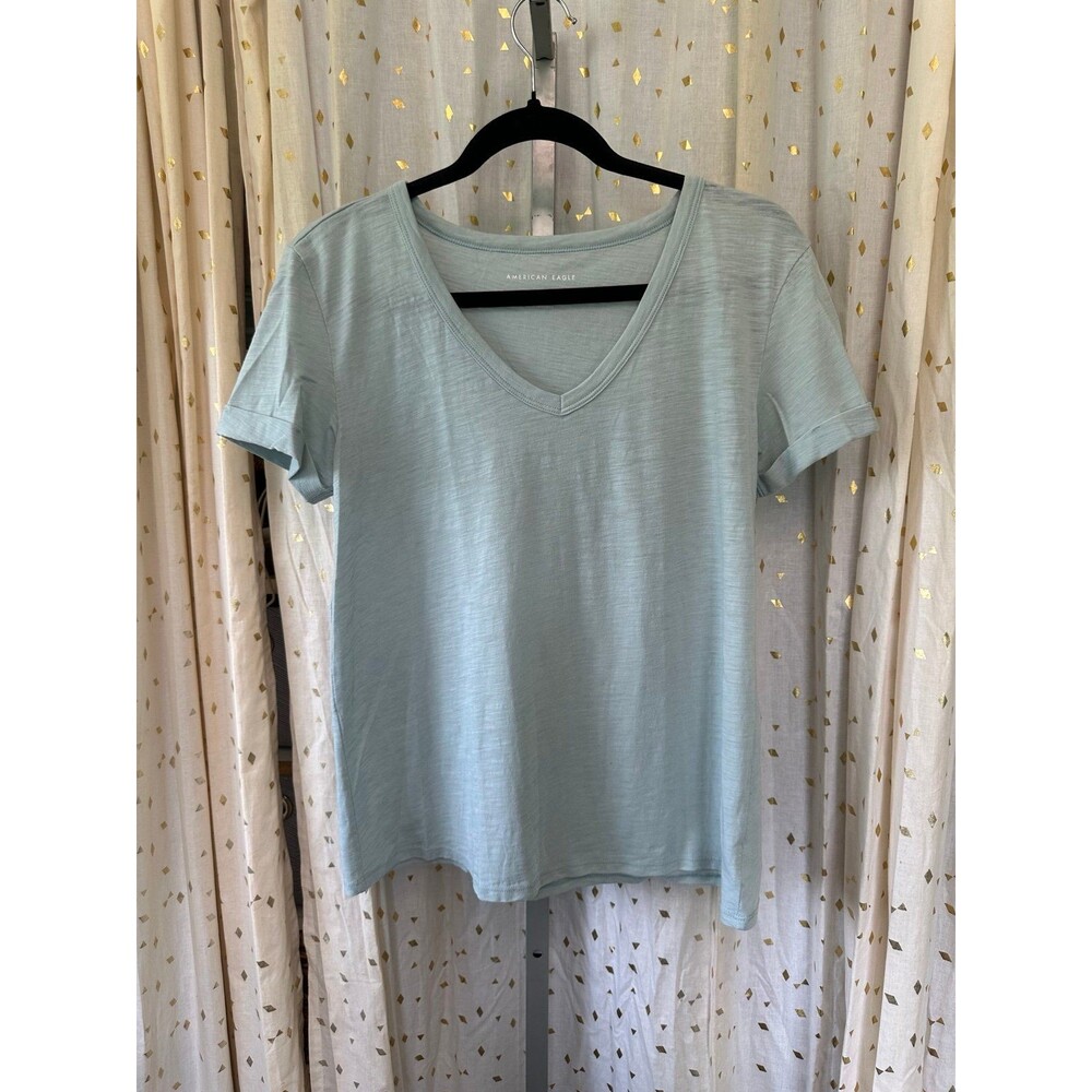 American Eagle Women's Mint V-Neck Semi Sheer Classic Tee T-Shirt S